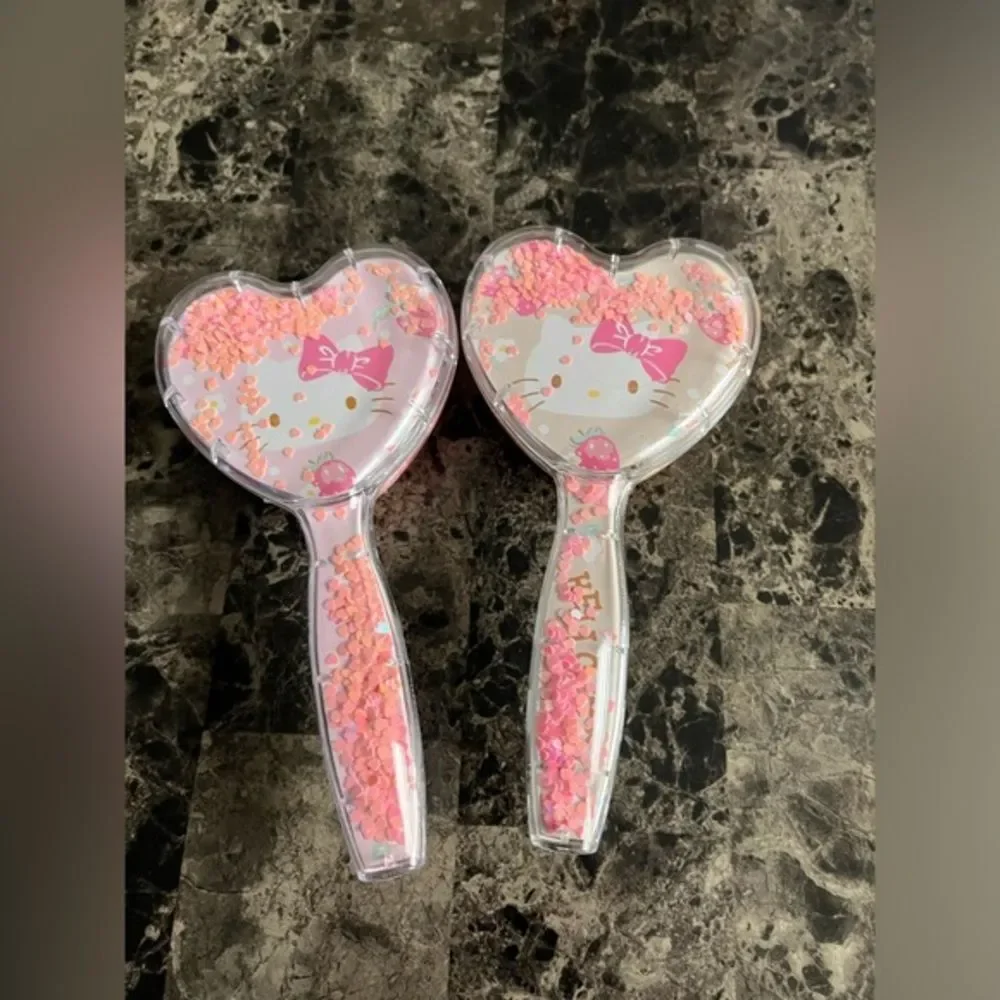 2 Sets Sanrio Hello Kitty Graphic Glitter Hair Brush Heart Shape‎